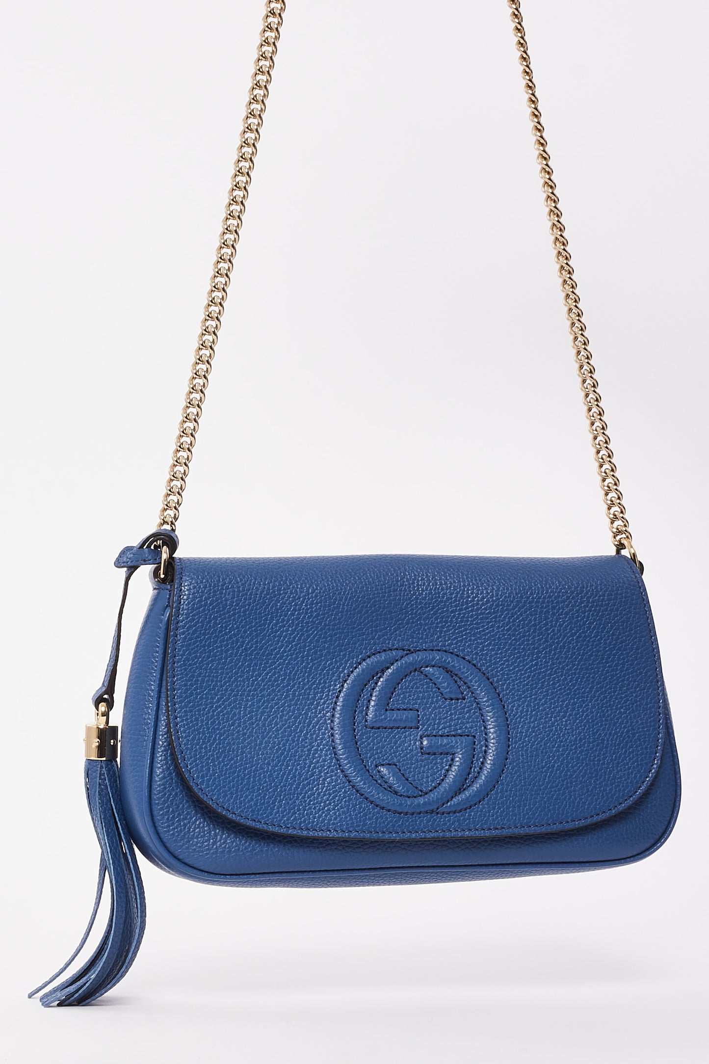 Gucci Blue Grained Leather Soho Crossbody Bag