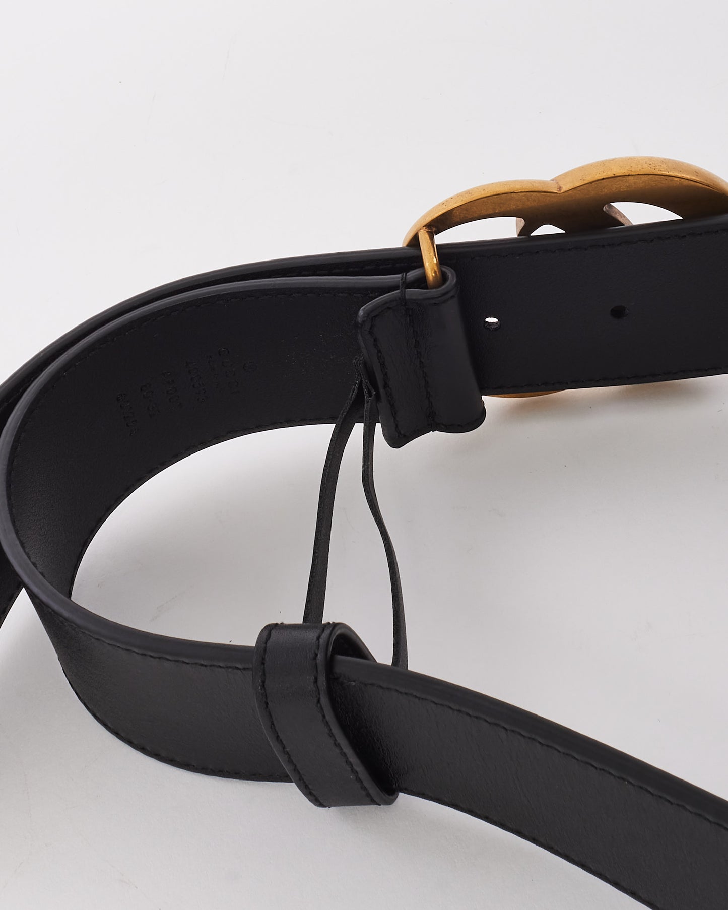 Ceinture Gucci Double GG Marmont en cuir lisse noir brossé doré - 80/32