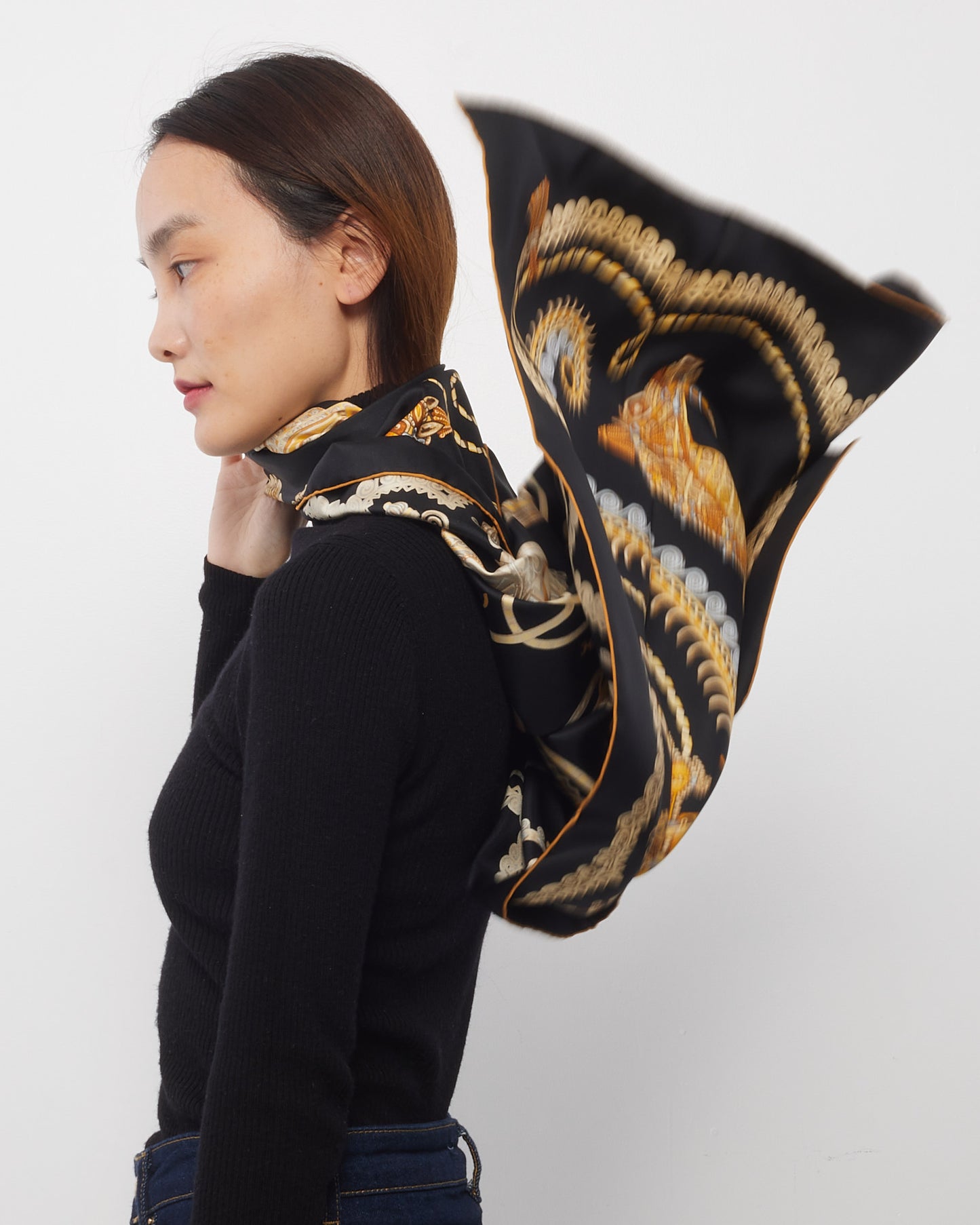 Hermès Black & Yellow "Paperoles" Silk Scarf