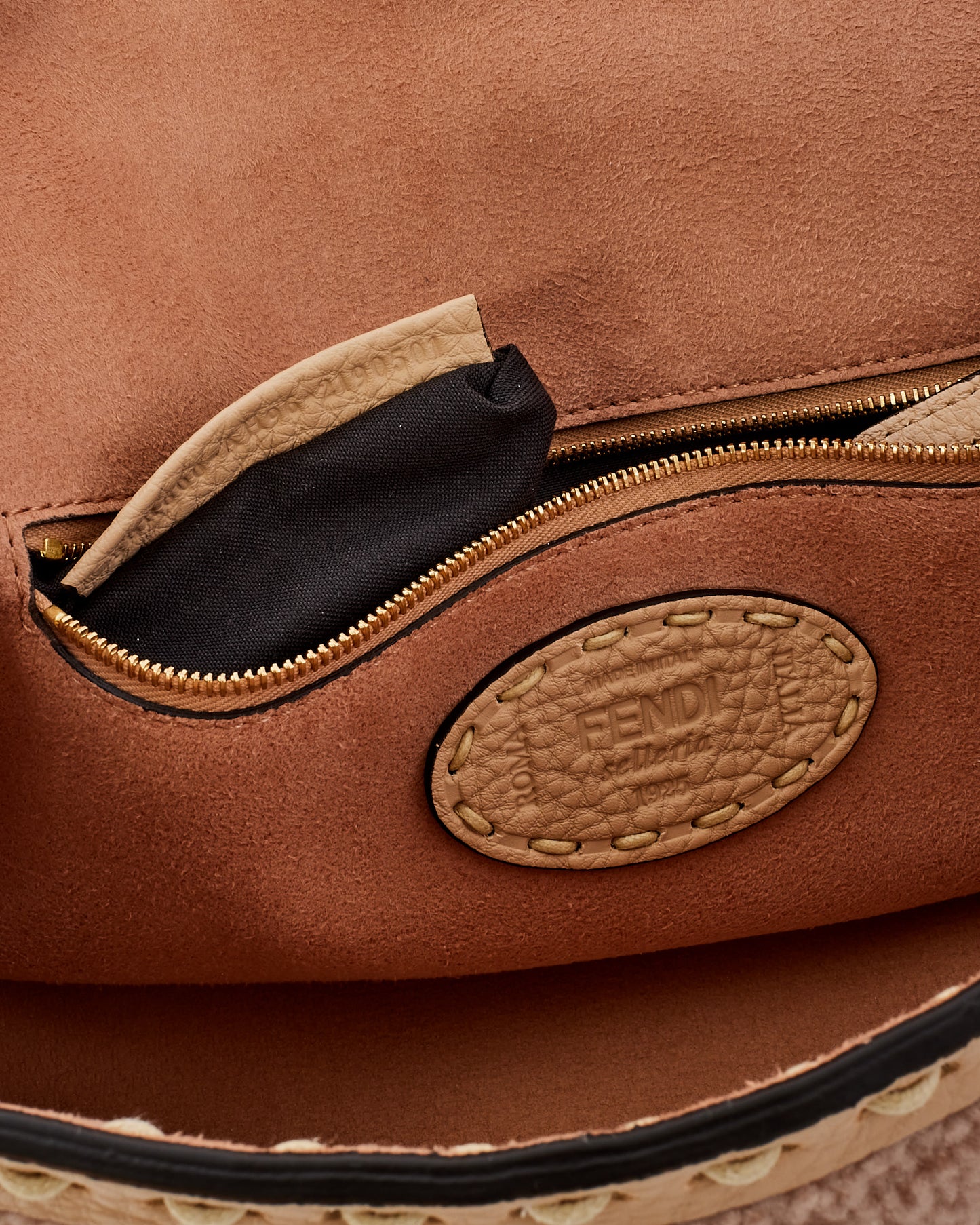 Fendi Blush/Beige Shearling Selleria Baguette Bag