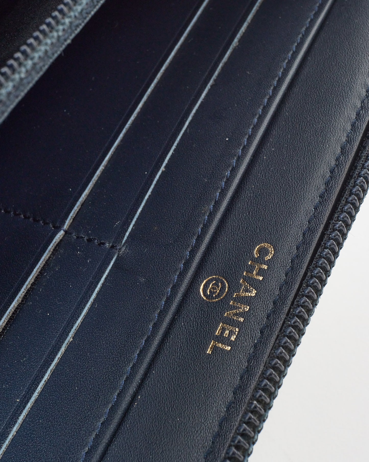 Chanel Navy Long Boy Zip Wallet