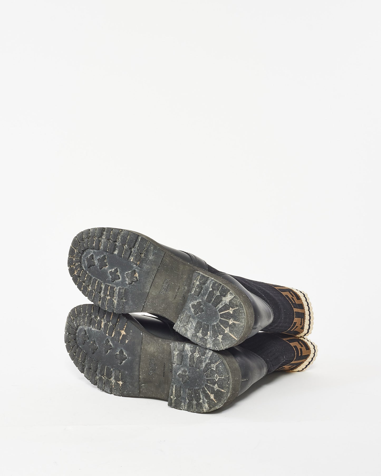 Fendi Black Leather & Fabric Rokoko Combat Boots - 37