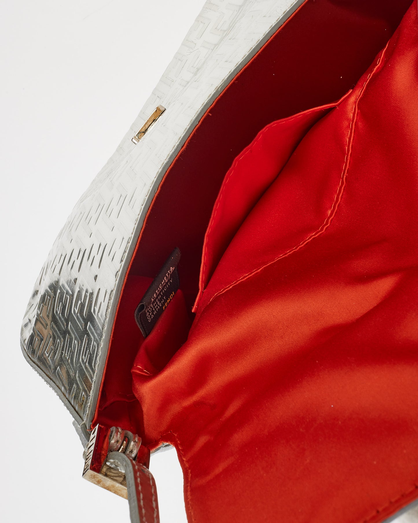 Fendi Silver Leather Zucchino Print Mini Shoulder Bag