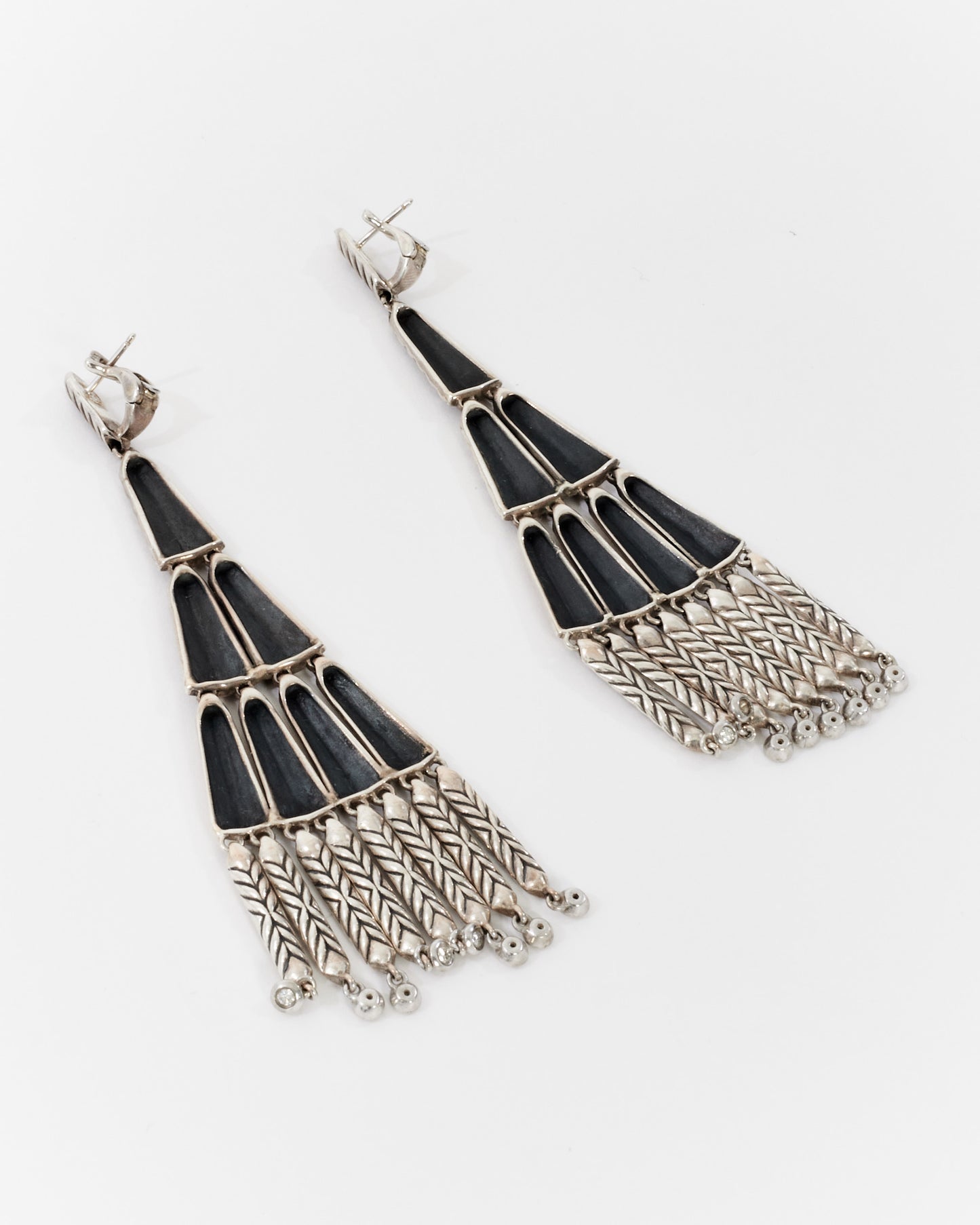 David Yurman Sterling Silver Diamond Set Dangle Fringe Silver 925 Earrings