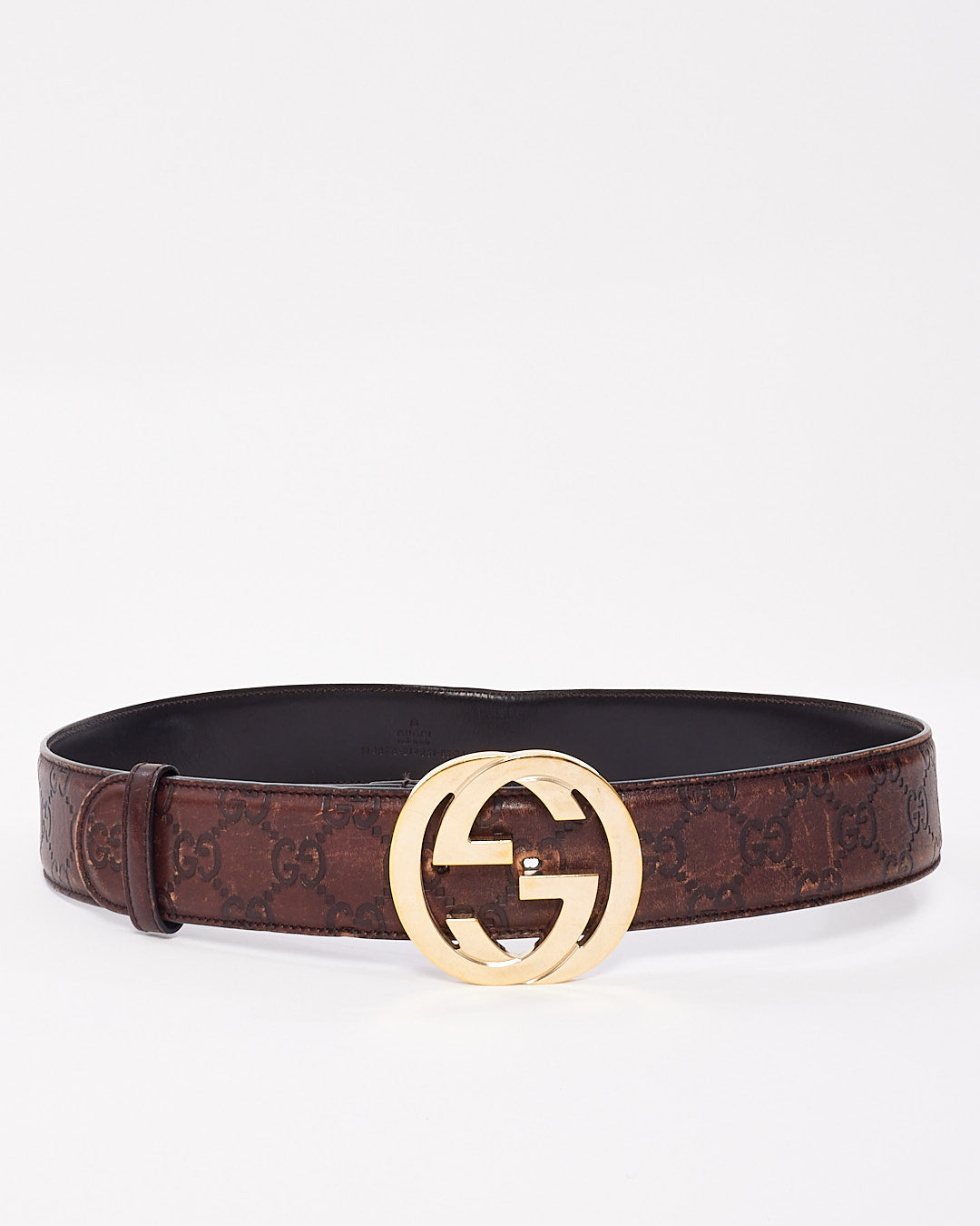 Buy Gucci Brown Monogram Signature G Leather Logo Belt 85/34