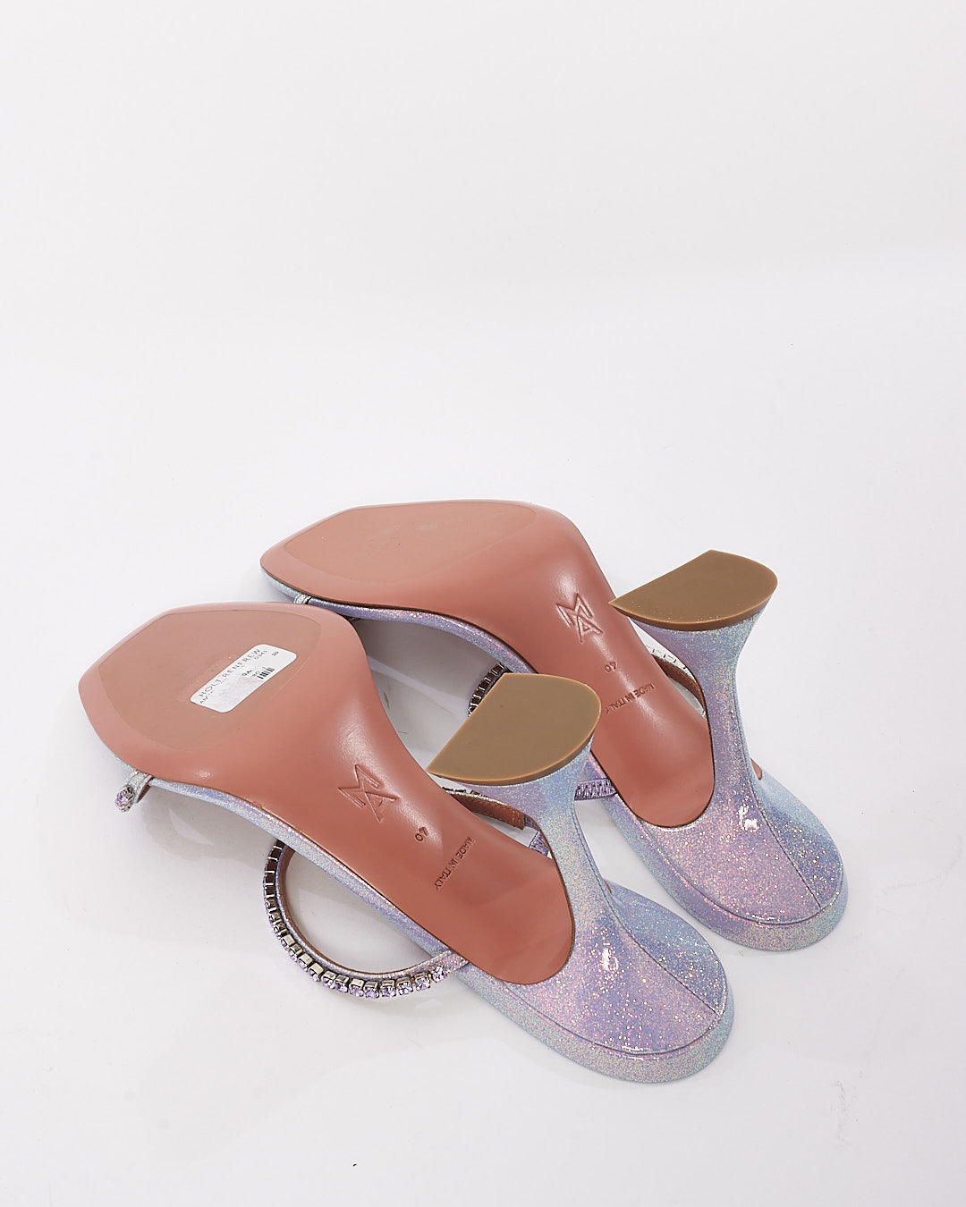 Amina Muaddi Lilac Iridescent Glitter & Rhinestone Gilda 95 MM Mule - 40