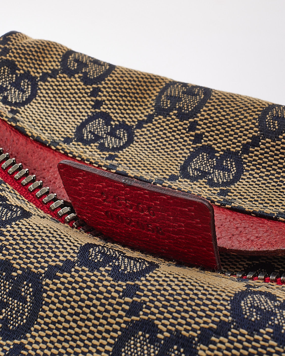 Gucci Red & Navy GG Monogram Web Double Pocket Belt Bag