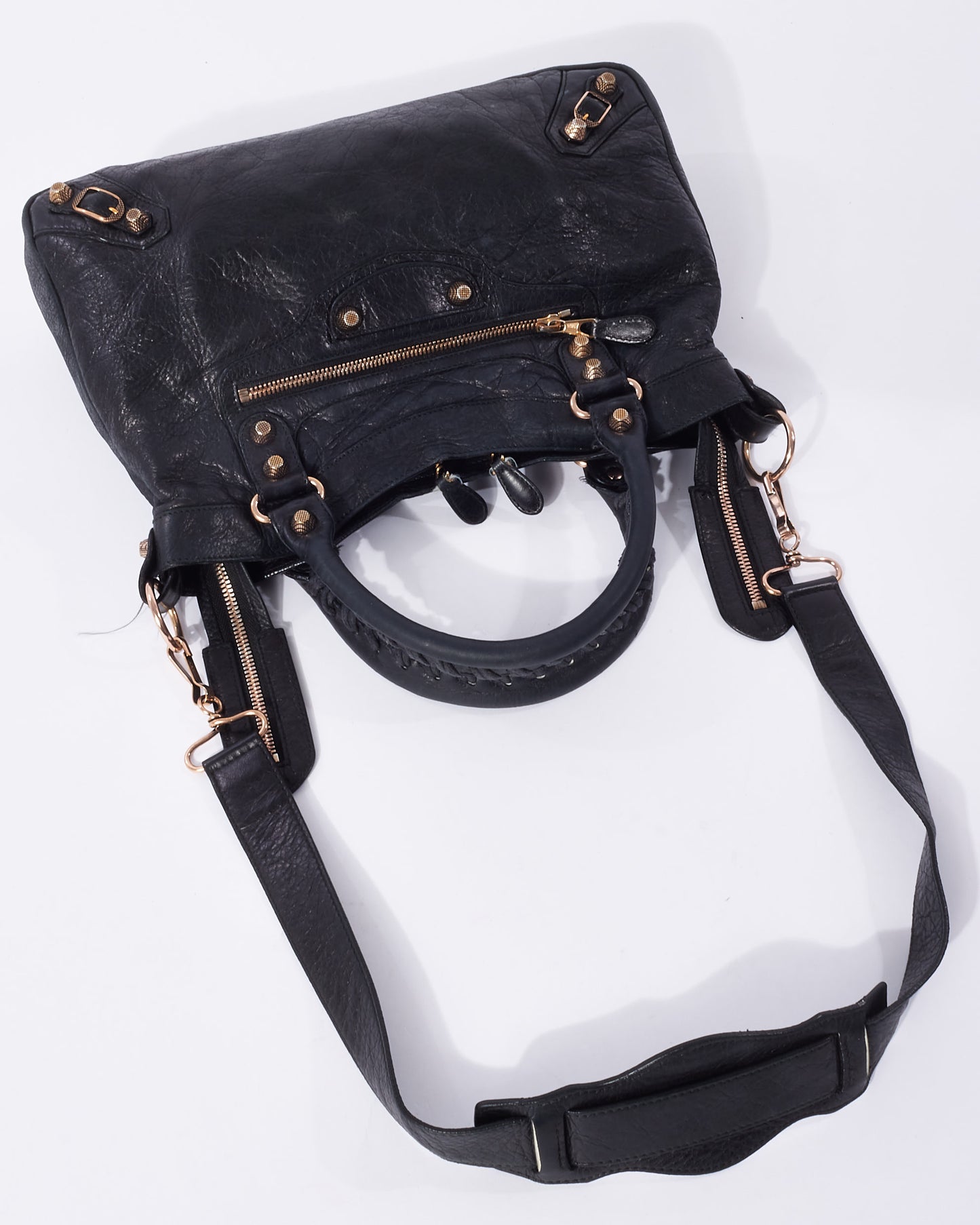 Balenciaga Black Leather & Rose Gold Giant Stud Small Town Bag