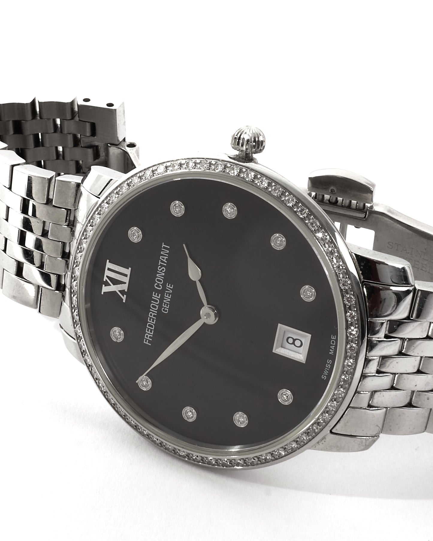 Frederique Constant Diamond Bezel & Black Face Watch 31MM