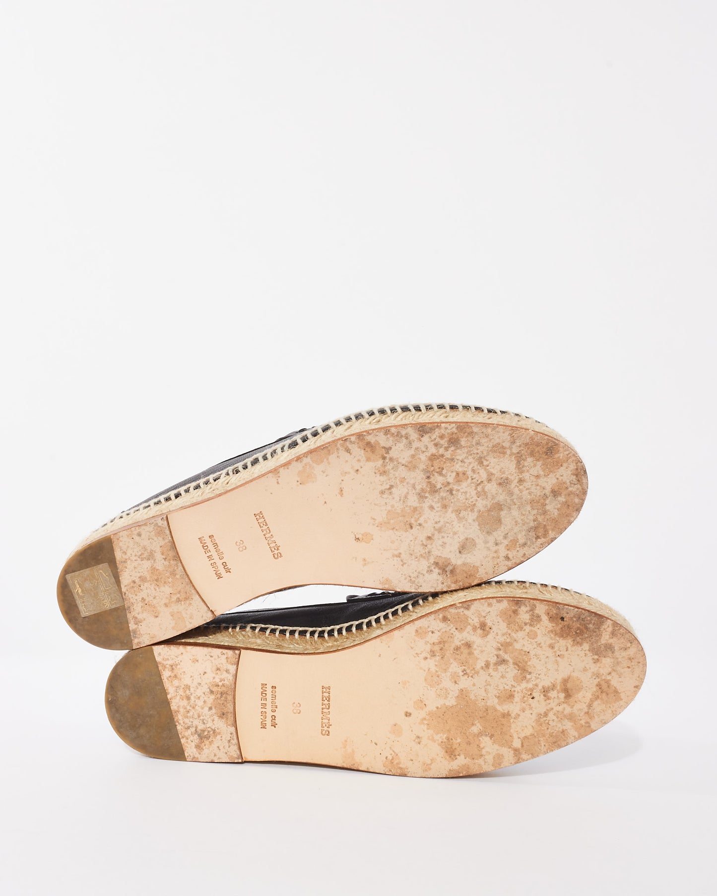 Hermès Black Leather Trip Espadrille Flats - 38