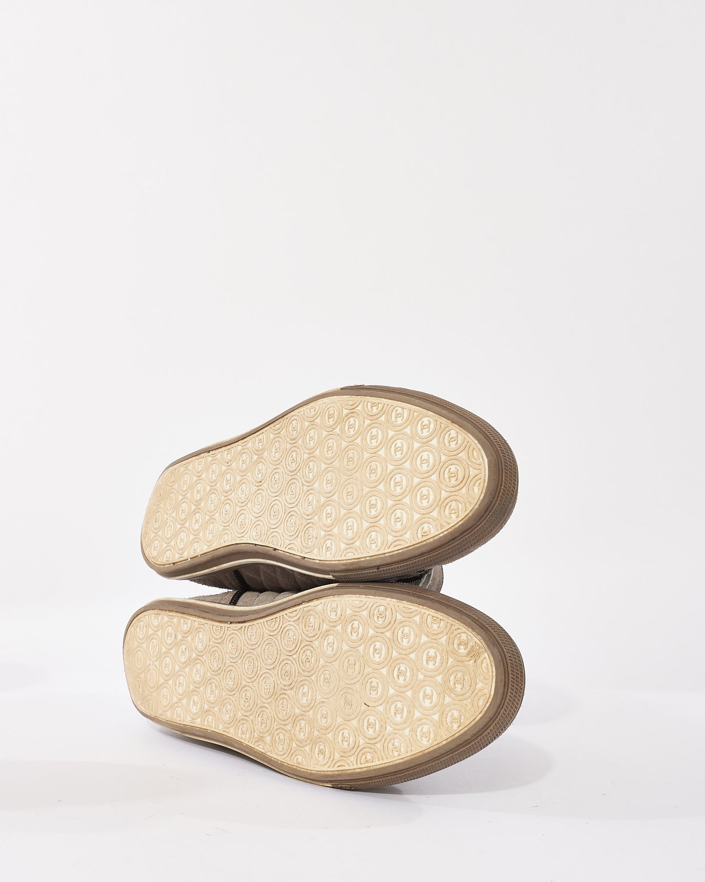 Chanel Grey Suede Quilted Logo High Top Sneakers - 41