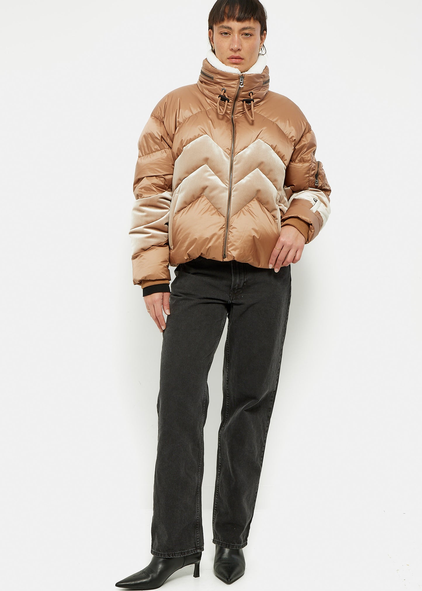 Bogner Brown Tan & Bronze Chevron Down Vanja Ski Jacket - L