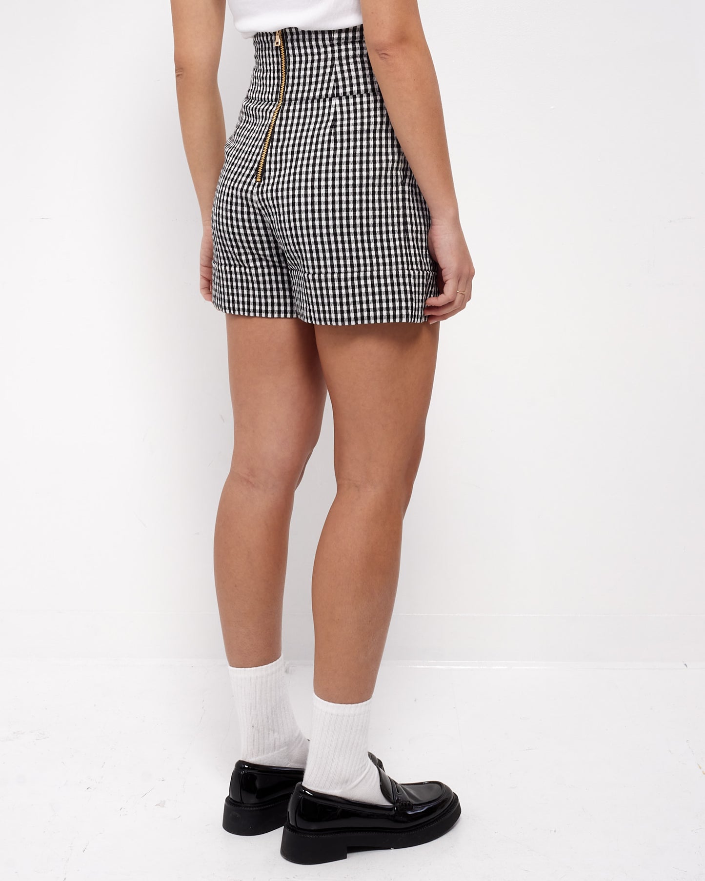 Balmain Black & White Gingham 6 Button Shorts - 34