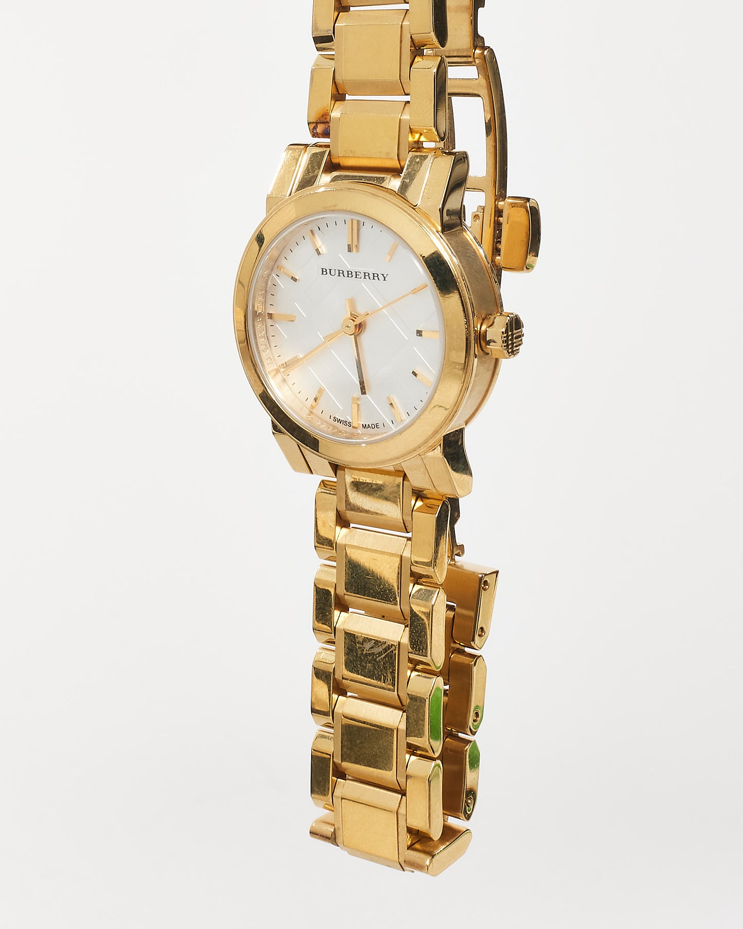 Burberry Gold & White Plaid Dial Watch 26MM Watch