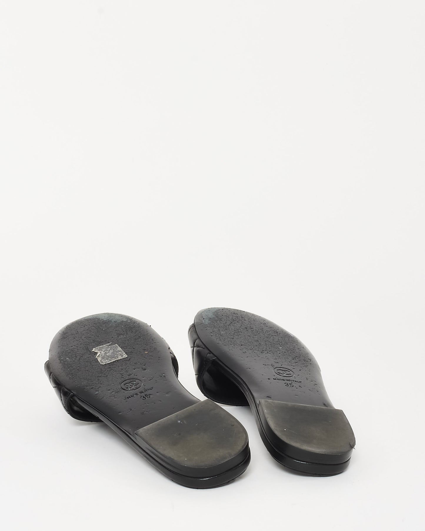Chanel Black Quilted Leather & Chain CC 19 Logo Slides - 35