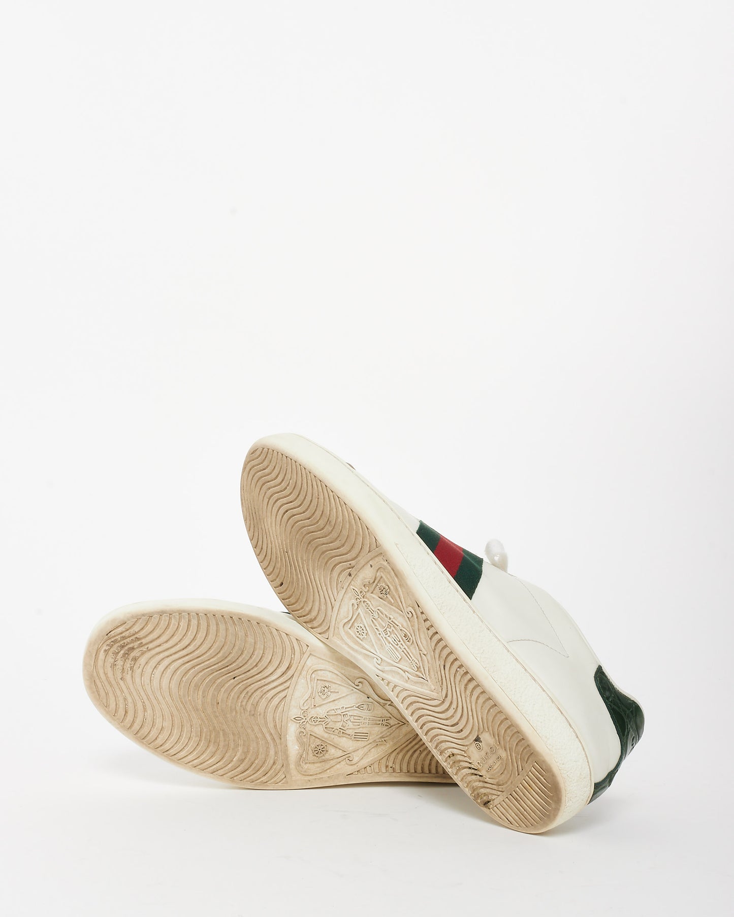 Gucci White Leather W/ Green & Red Stripe Ace Sneakers - 39