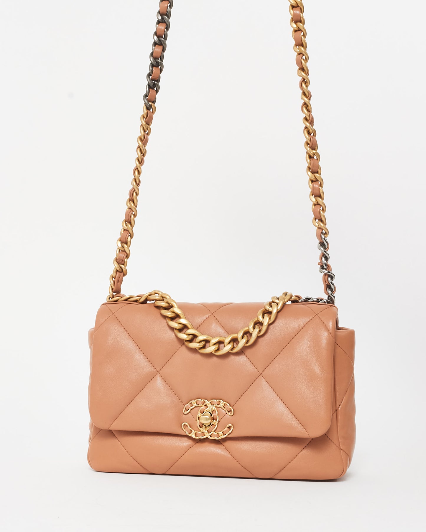 Chanel Camel Brown Lambskin Leather Chanel 19 Bag
