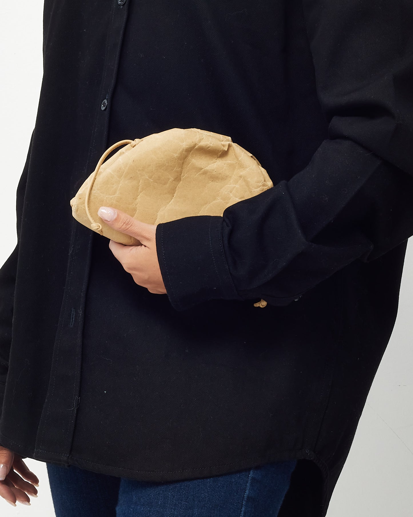 Bottega Veneta Beige Kraft Paper and Leather Mini Pouch Crossbody Bag