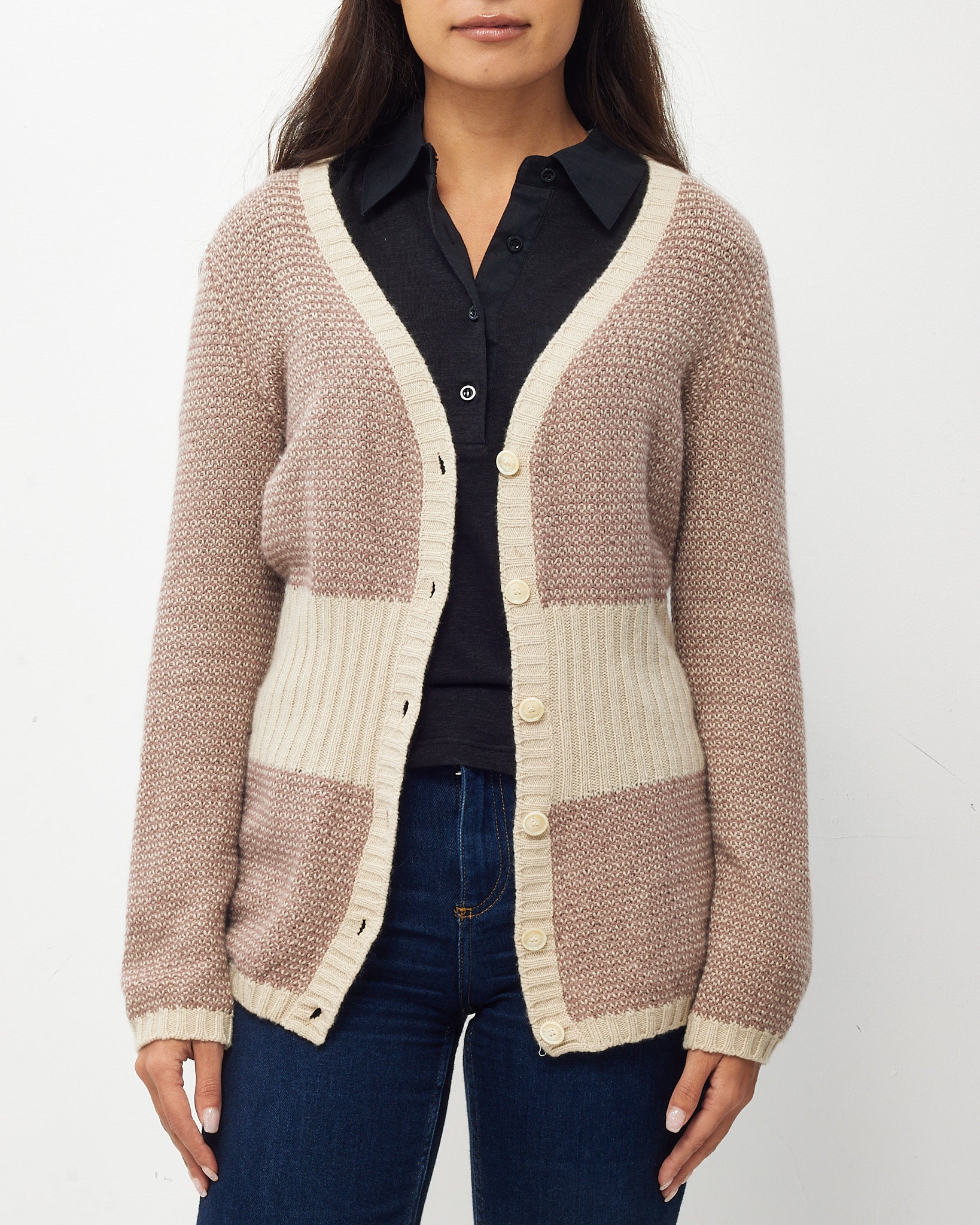 Buy Loro Piana Beige/Pink/White Cashmere Knitted Cardigan Sweater