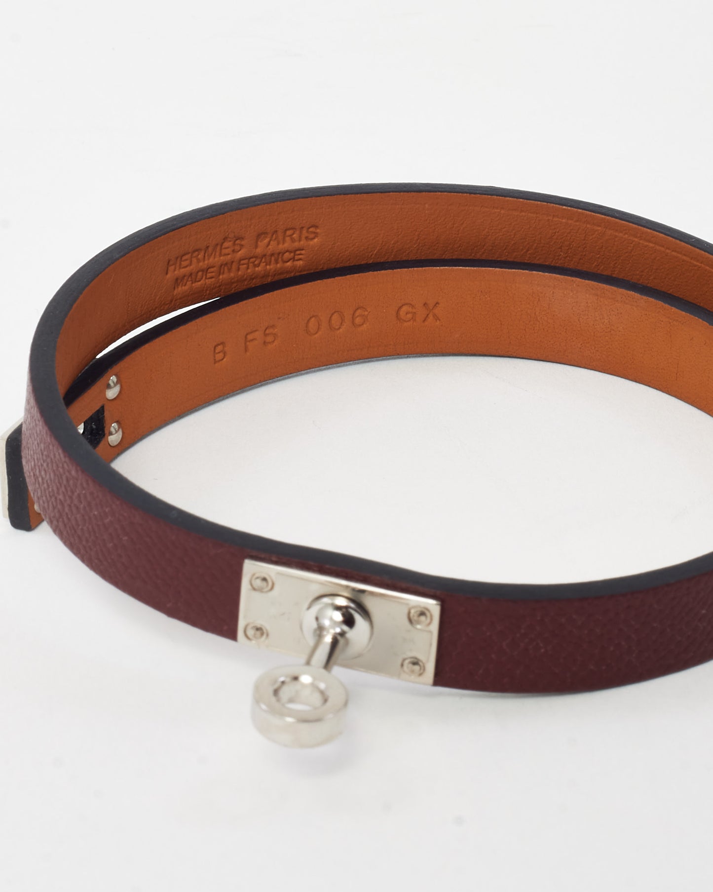 Hermès Burgundy Leather SHW Mini Kelly Double Tour Bracelet - T2/S