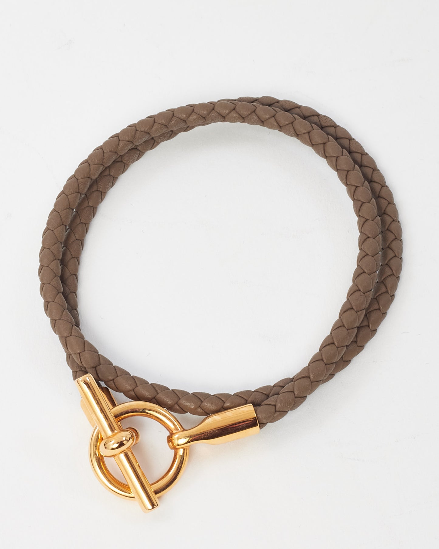Hermès Étoupe Braided Leather RGH Glenan Double Tour Bracelet - T2/S