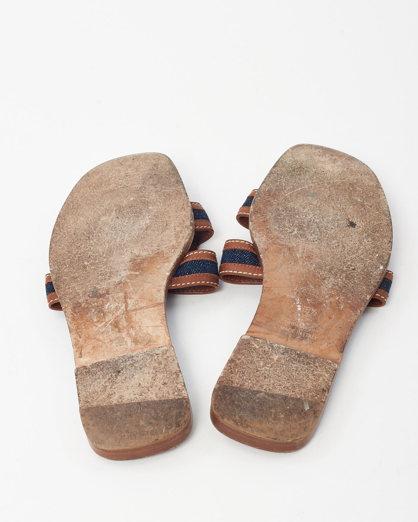 Hermès Brown Leather and Blue Denim Oran H Sandals - 36.5