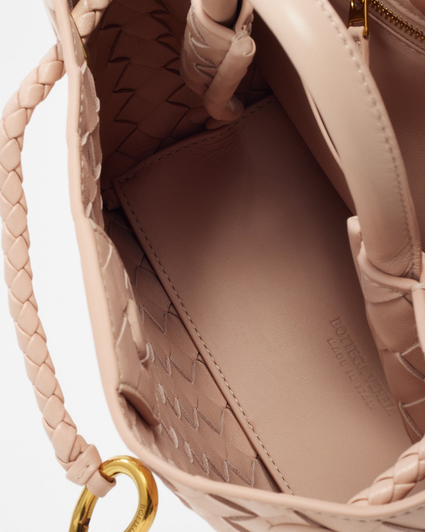 Bottega Veneta Pink Intrecciato Leather Small Andiamo Bag GHW