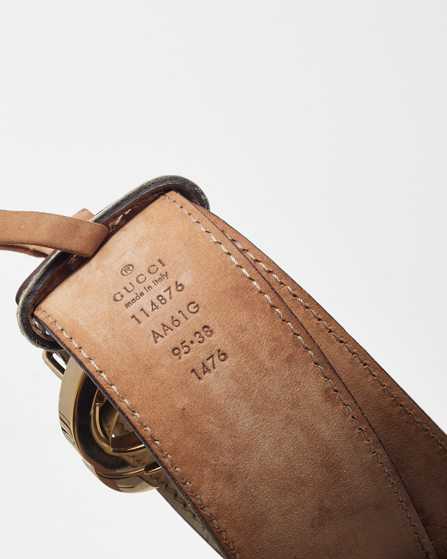 Gucci White Monogram Signature G Leather Gold Interlocking G Buckle Belt- 95/36