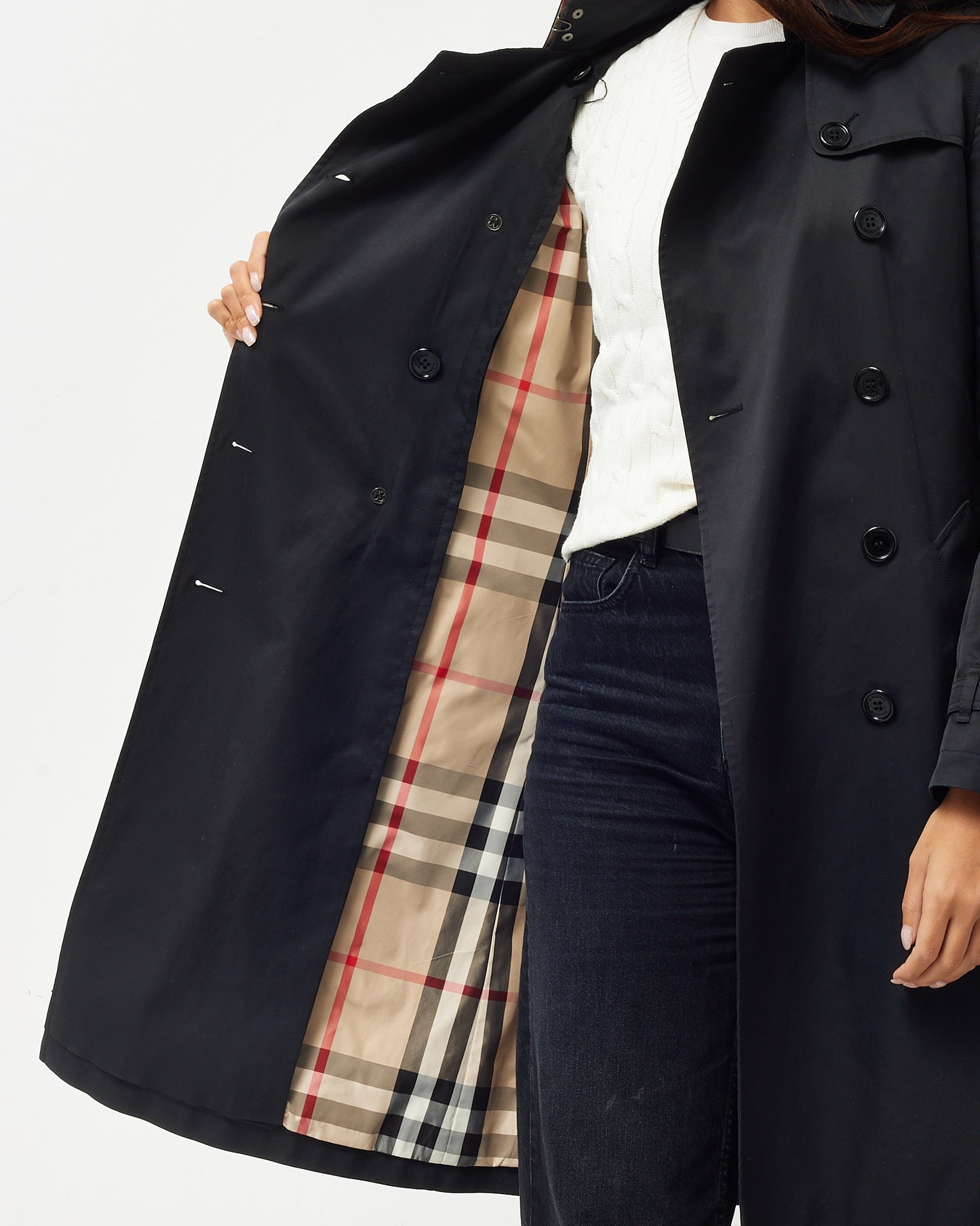 Burberry Brit Black Mid-Length Belted Trench Coat - US 2