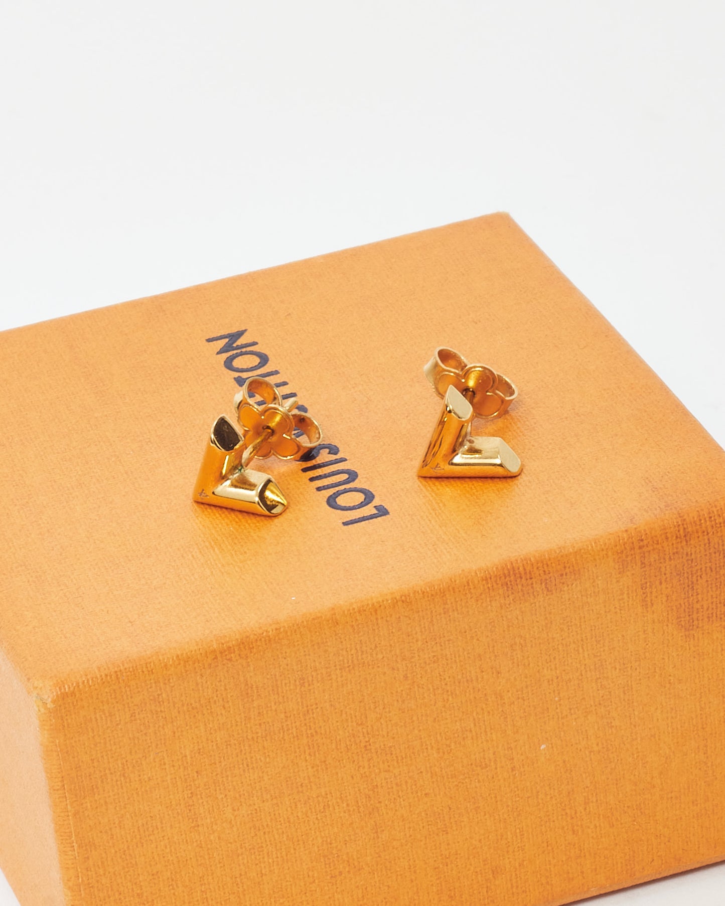 Louis Vuitton Gold Brass Essential V Stud Earrings