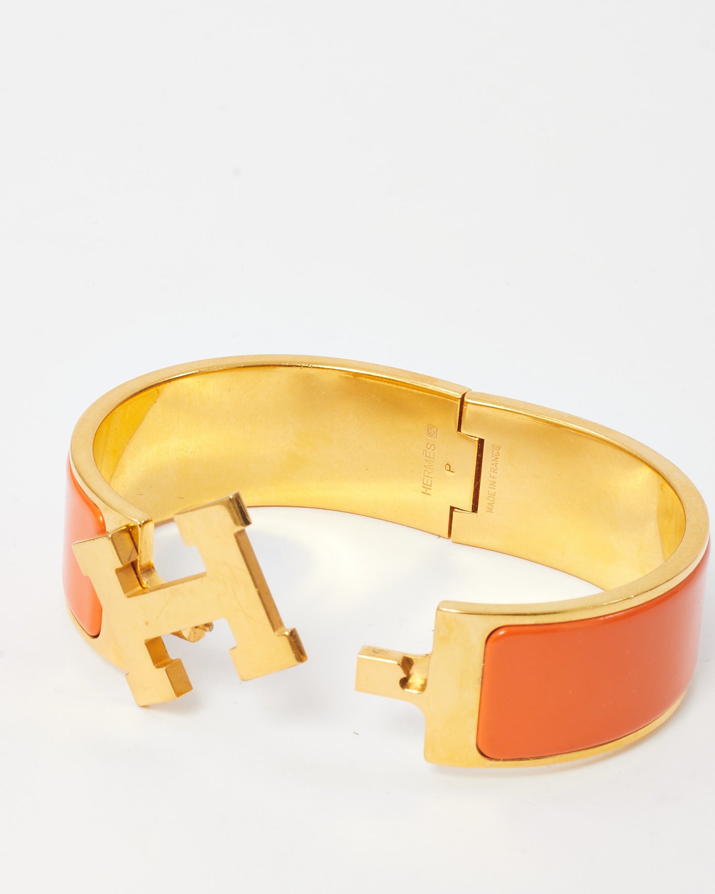 Hermès Gold and Orange Enamel Wide Clic Clac H Bracelet - PM