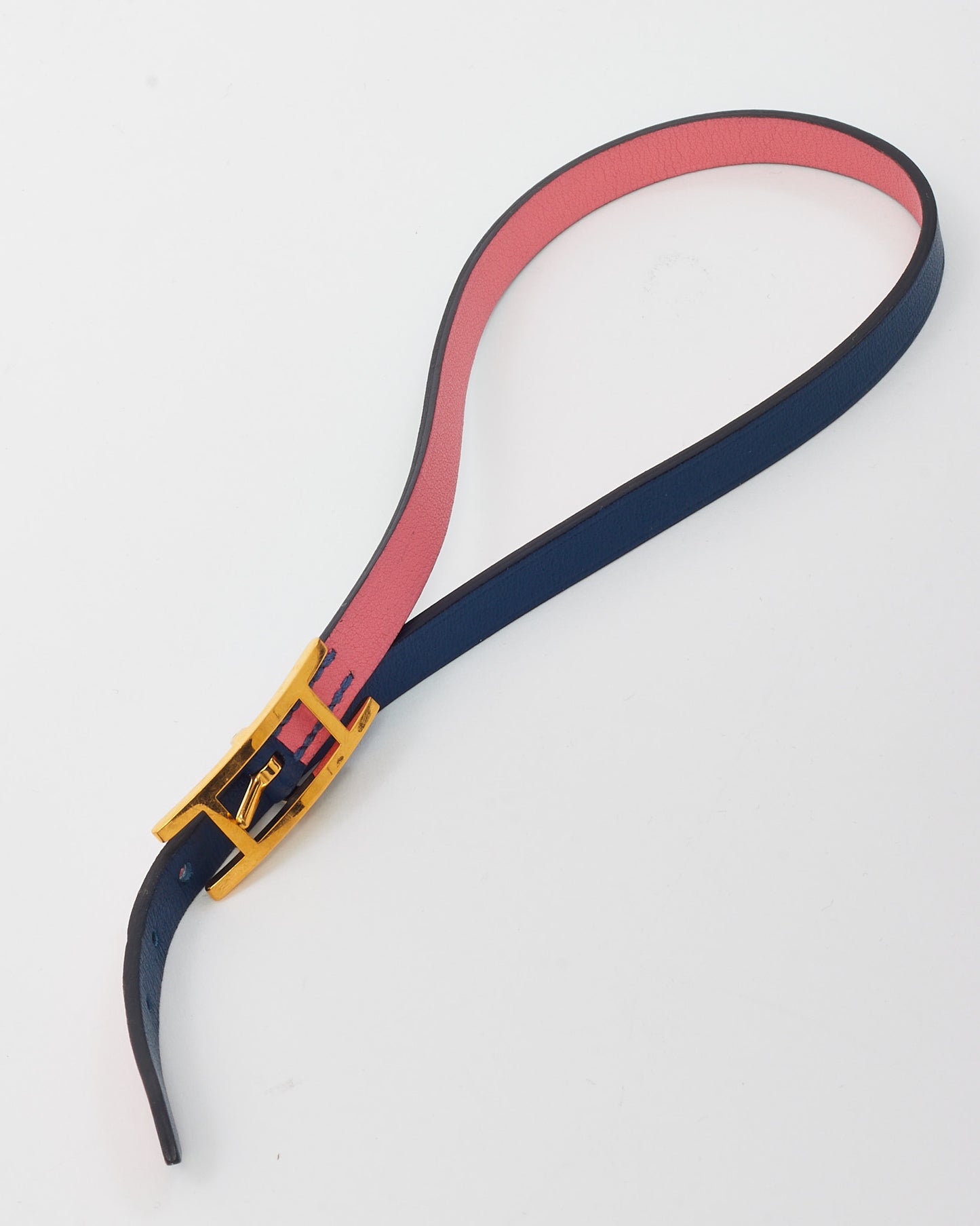 Hermès Pink and Navy Leather GHW Behapi Double Tour Bracelet - T2/S