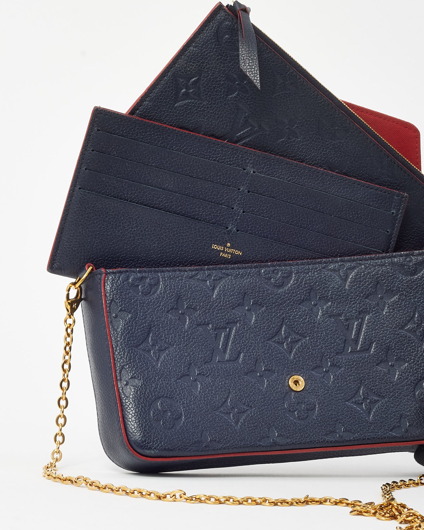 Louis Vuitton Navy Monogram Empreinte Leather with Red Trim Felicie Pochette Crossbody Bag