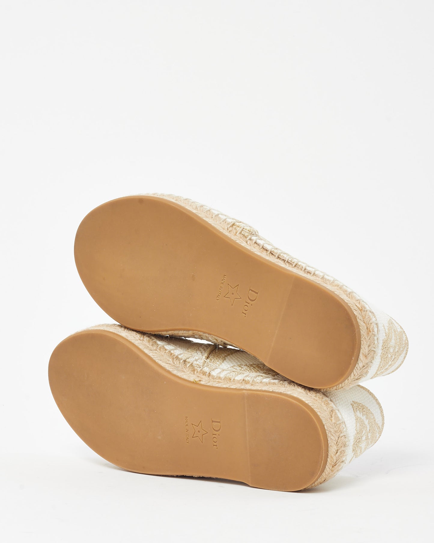 Dior Gold and White Dior Embroidered Butterfly Granville Espadrilles - 35.5