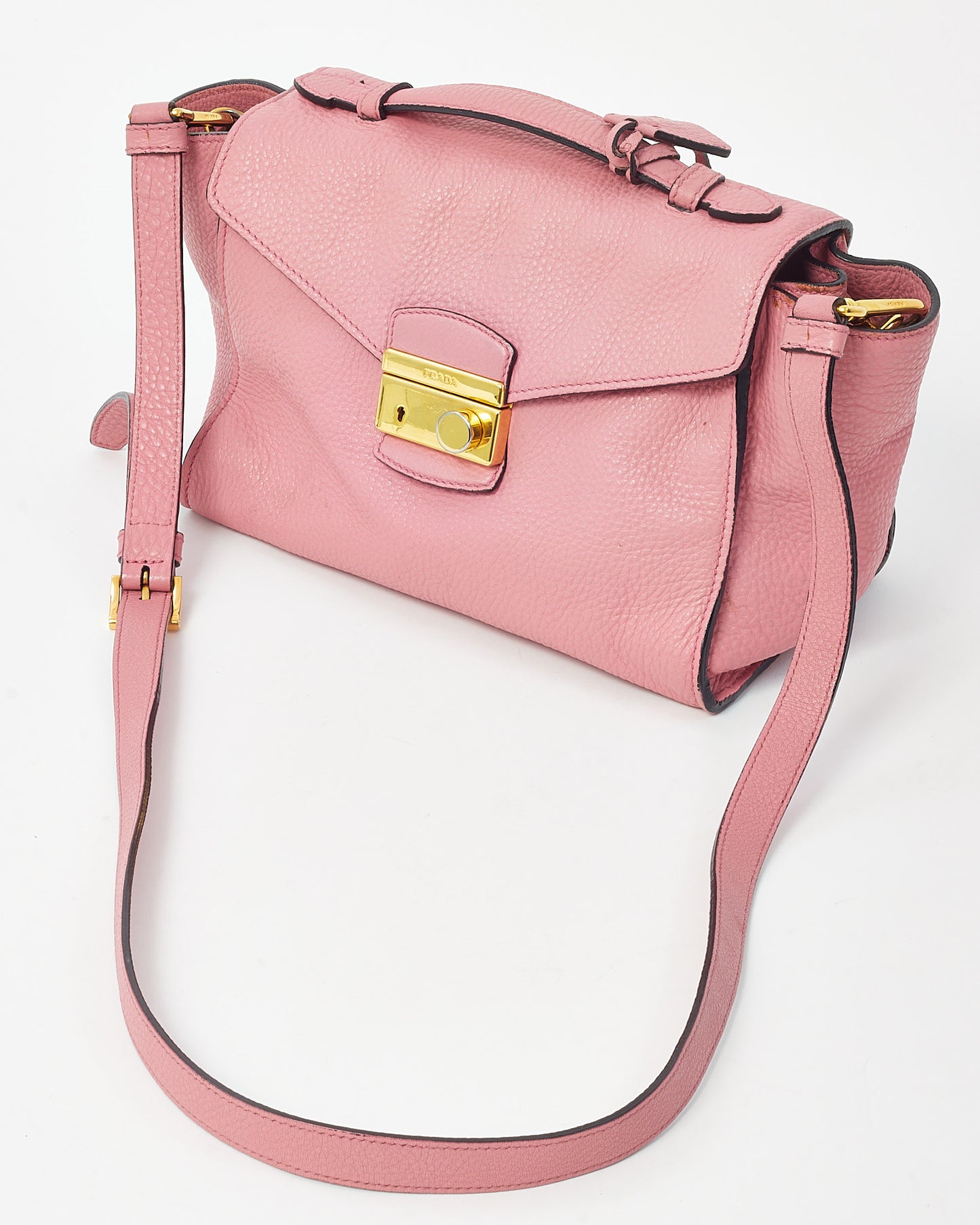 Prada Pink Vitello Daino Leather Gold Lock 2Way Shoulder Bag BT0962