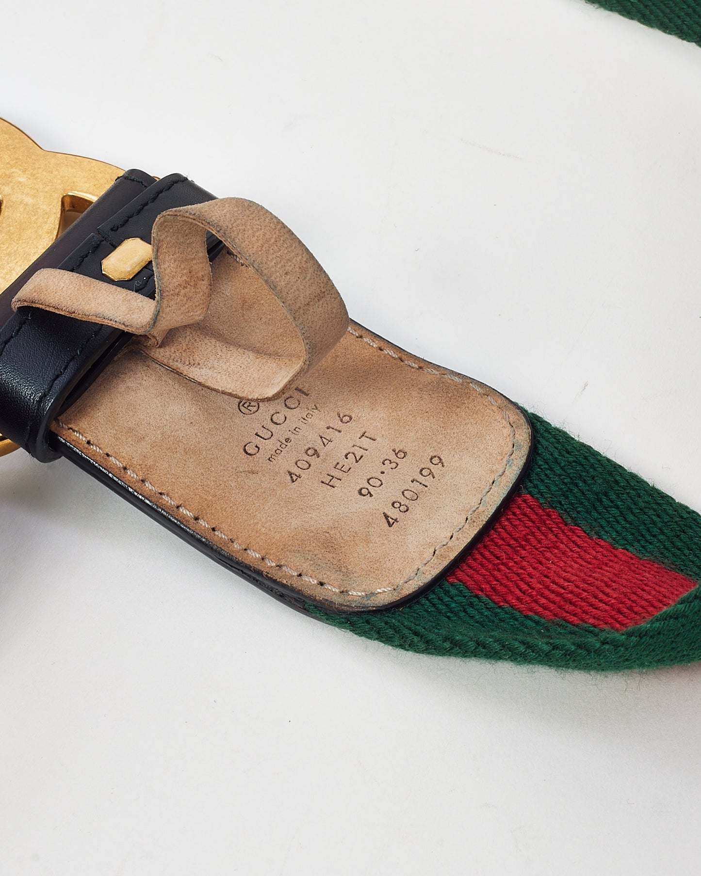 Gucci Black Leather and Red/Green Web Canvas GG Marmont Wide Belt - 90/36