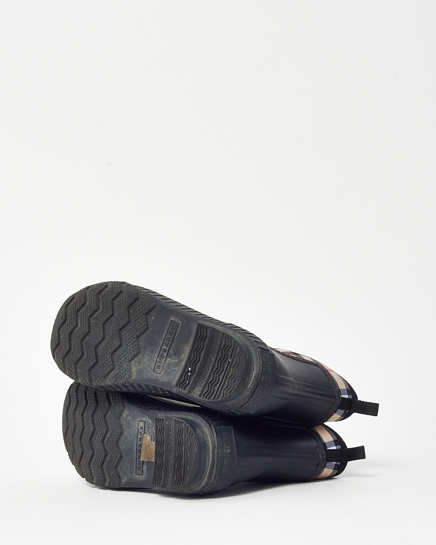 Burberry Black Rubber and Beige Check Flinton Rain Booties - 38