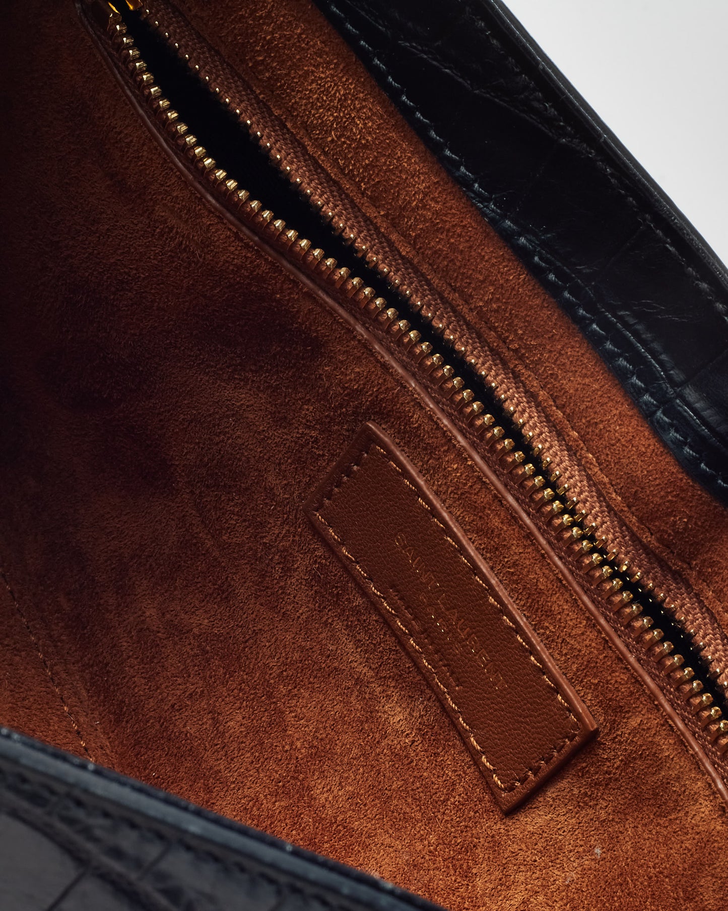 Saint Laurent Black Leather Croc Embossed 5 À 7 Shoulder Bag