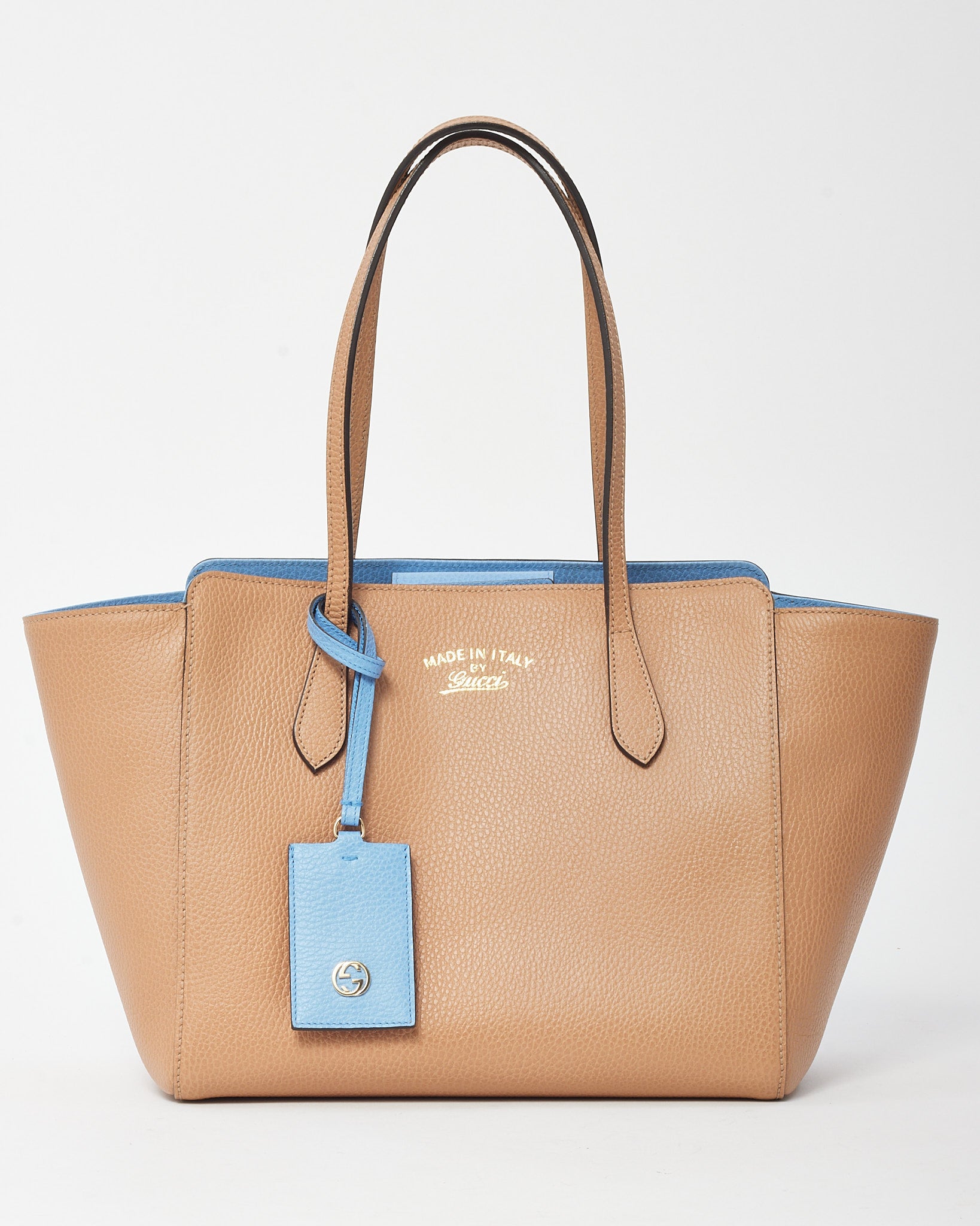 Buy Gucci Beige with Blue Trim Pebbled Leather Medium Swing  display picture 2