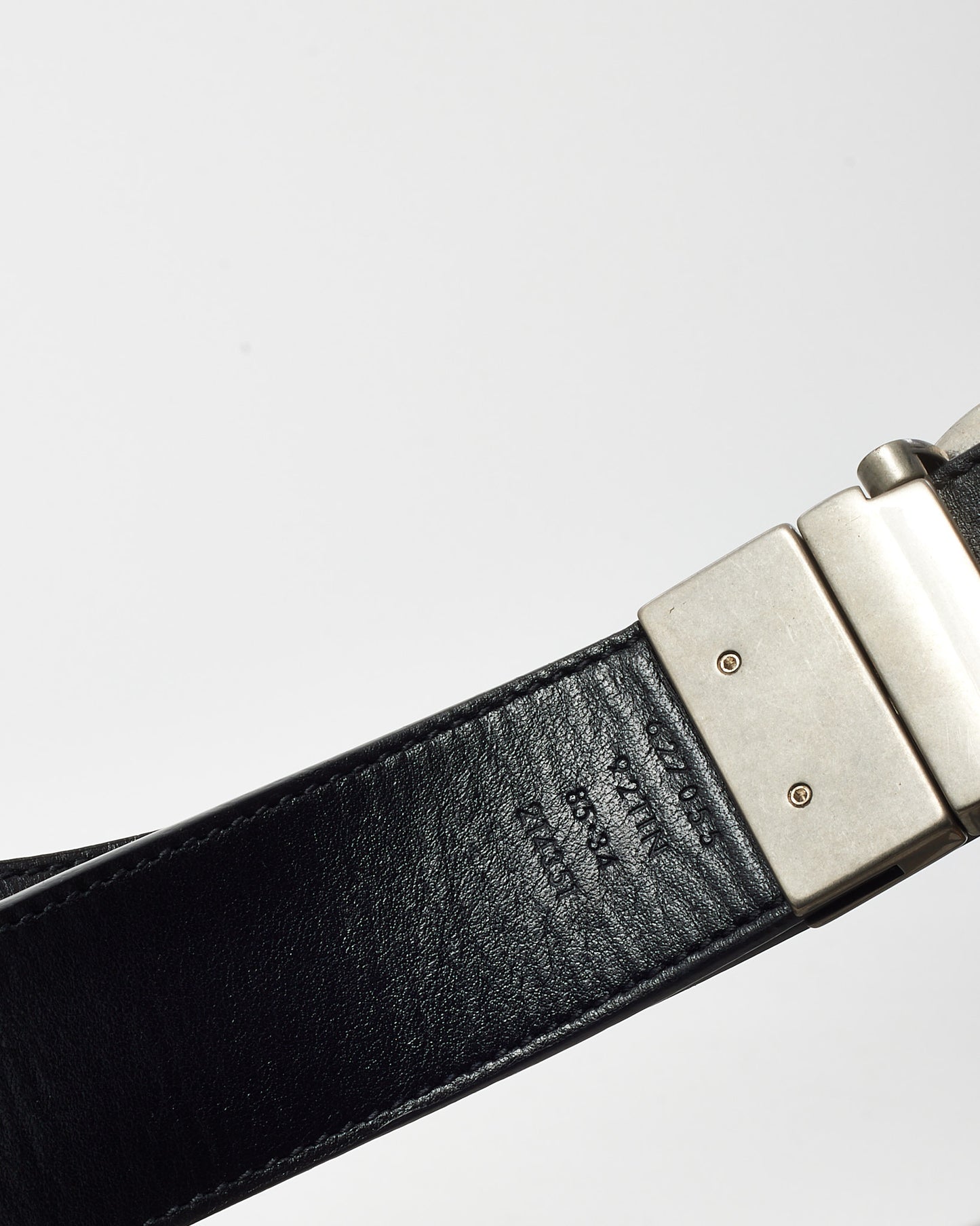 Gucci Black Leather & Black GG Supreme Canvas Reversible SHW Double G Belt - 85/34