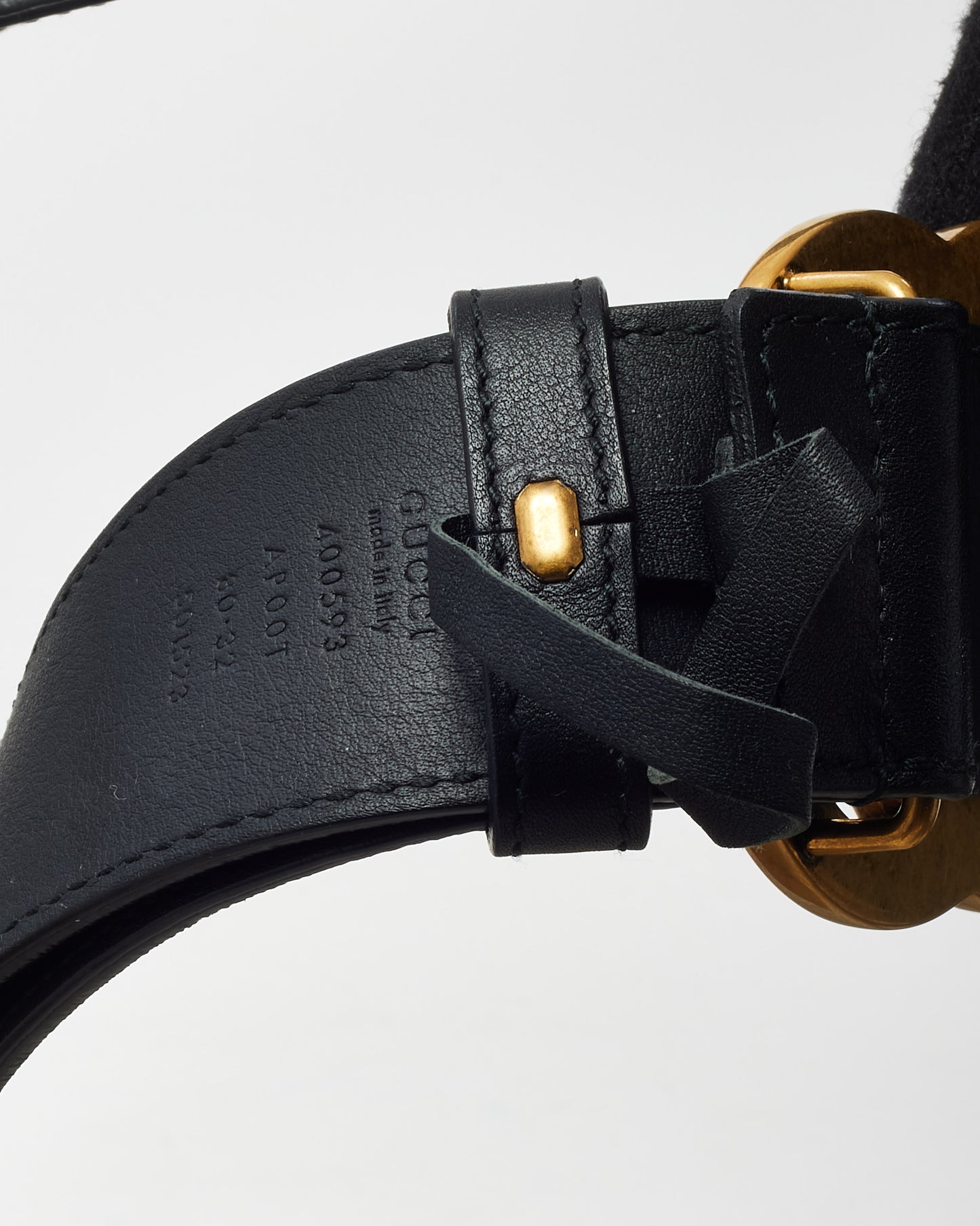 Gucci Black Smooth Leather Brushed Gold Double GG Marmont Belt - 80/32