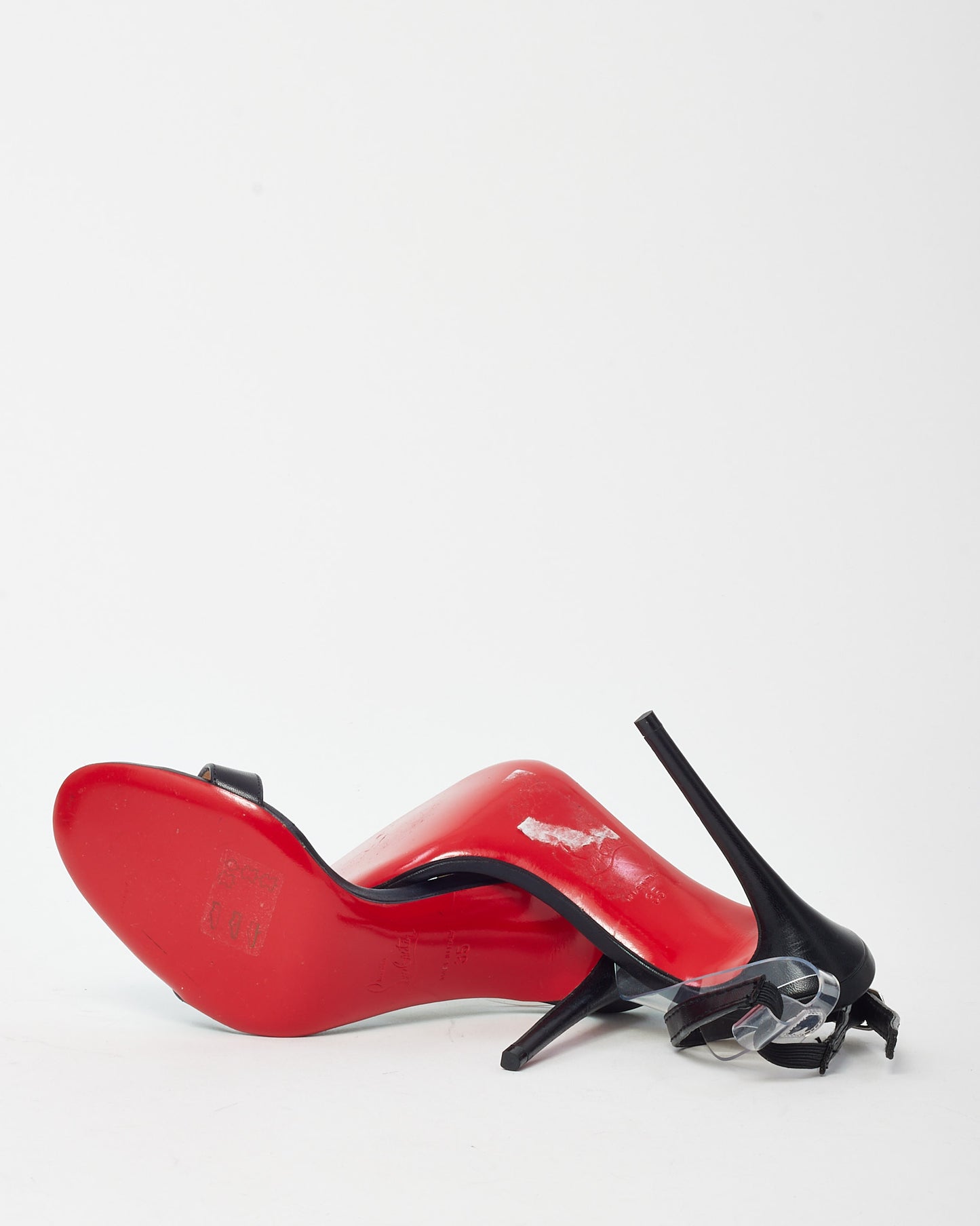 Christian Louboutin Black Leather and PVC Jonatina 100mm Sandals - 35