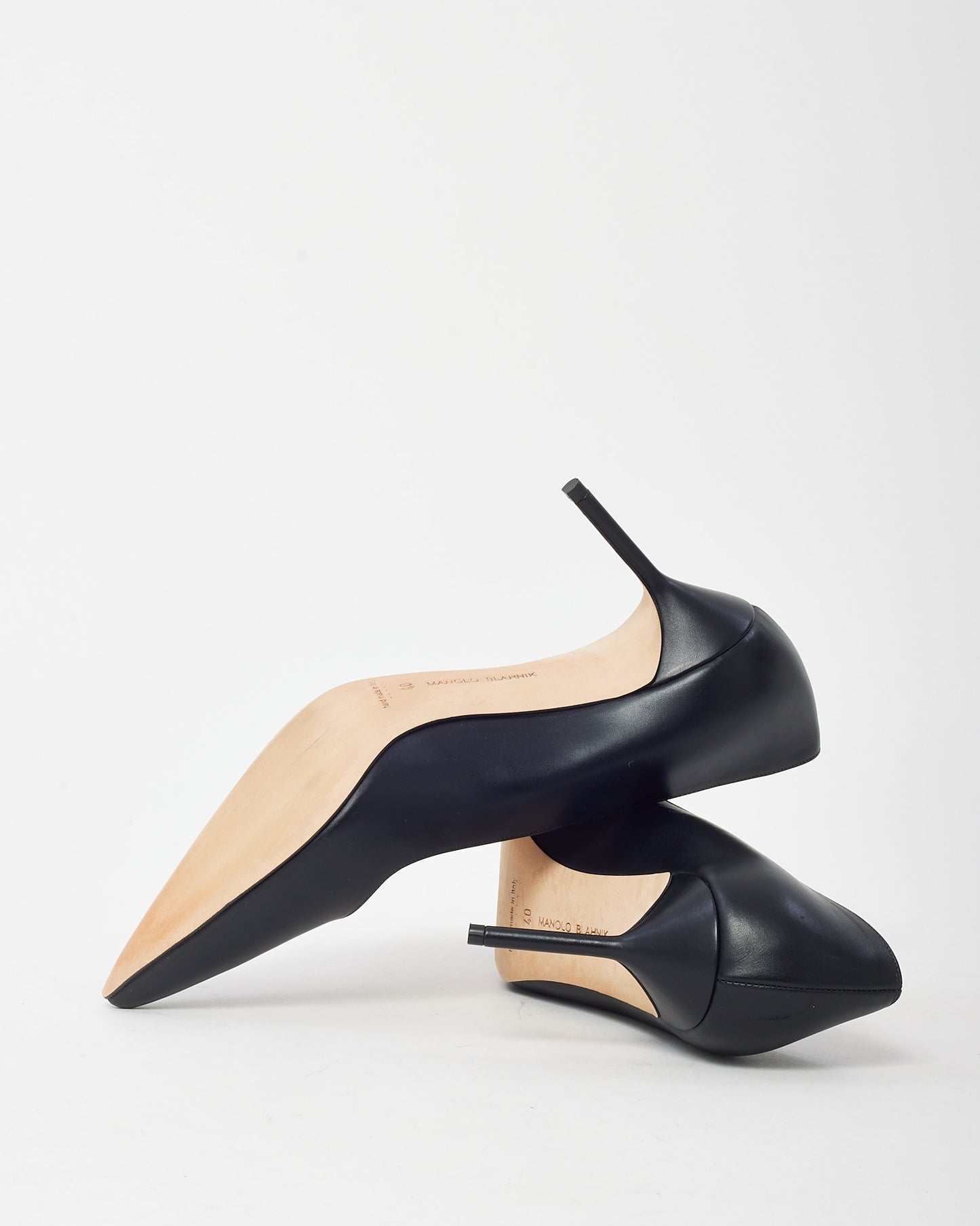 Manolo Blahnik Black Leather Pointed Toe 70mm Pumps - 40