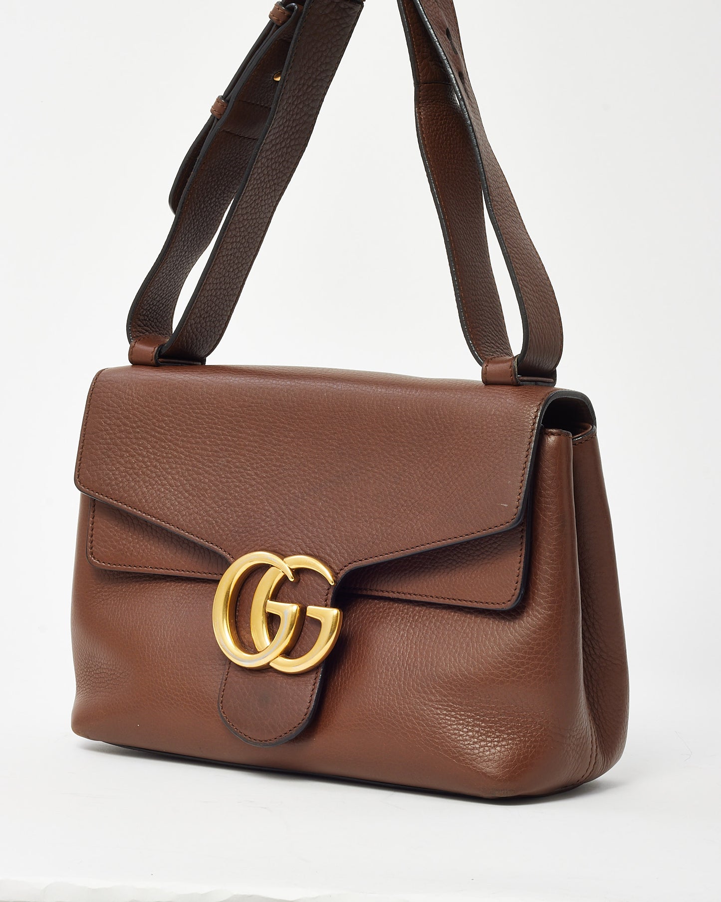 Gucci Brown Pebbled Leather GG Marmont Medium Messenger Shoulder Bag