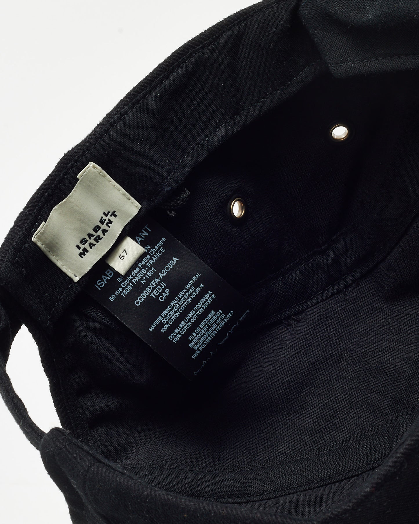 Isabel Marant Black Cotton Canvas Tyron Logo Embroidered Baseball Cap - 57