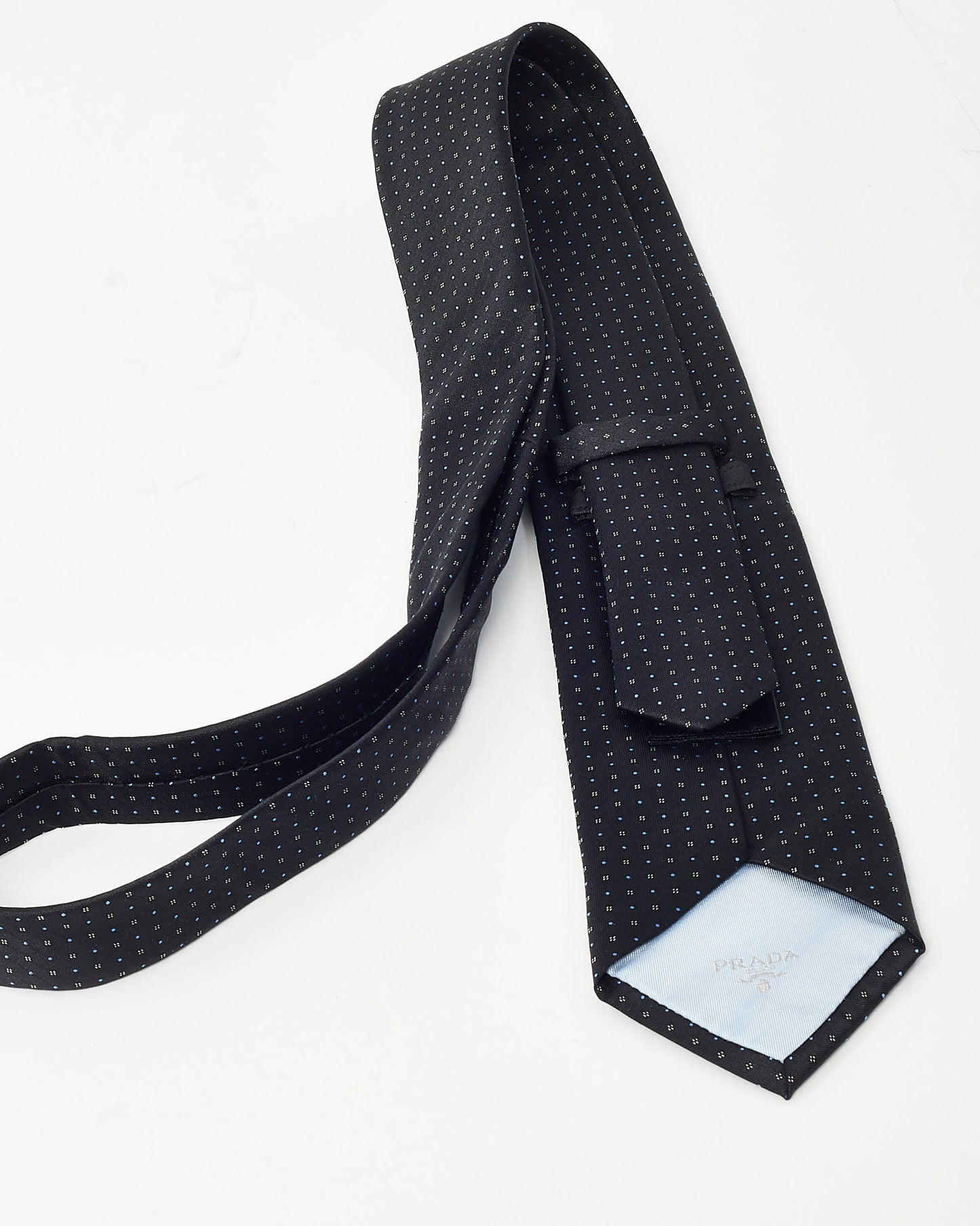 Prada Navy with Blue/White Dotted Print Silk Tie