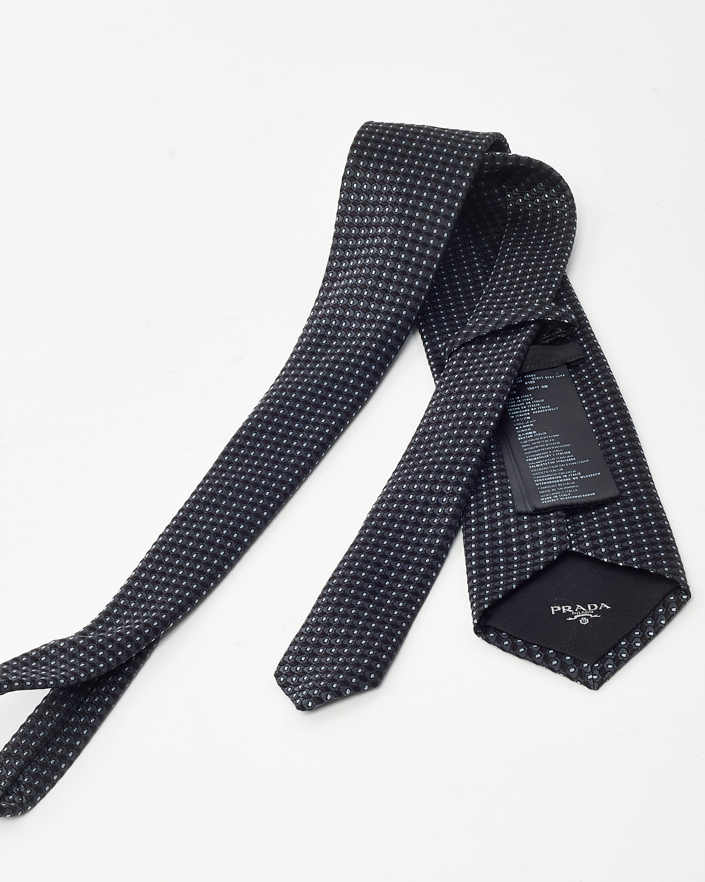 Prada Black/Grey/Silk Geometric Dot Print Silk Tie