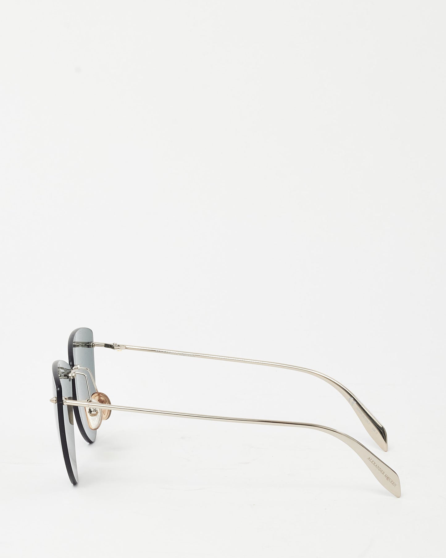 Alexander McQueen Silver Metal AM0103S Geometric Black Lens Sunglasses