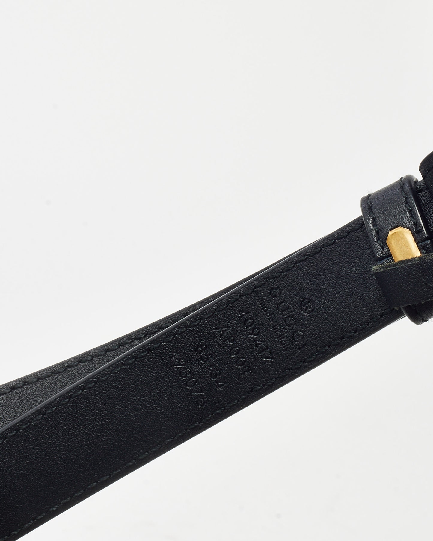 Gucci Black Leather Gold Medium Thin GG Marmont Belt - 85/34