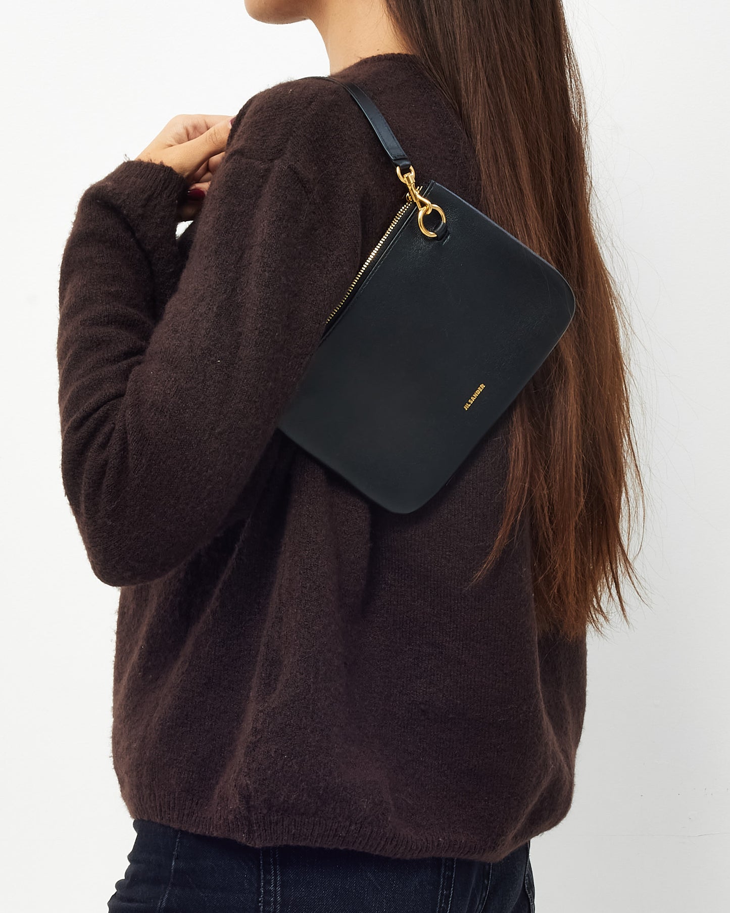 Jil Sander Black Leather Logo Print Small Crossbody Bag